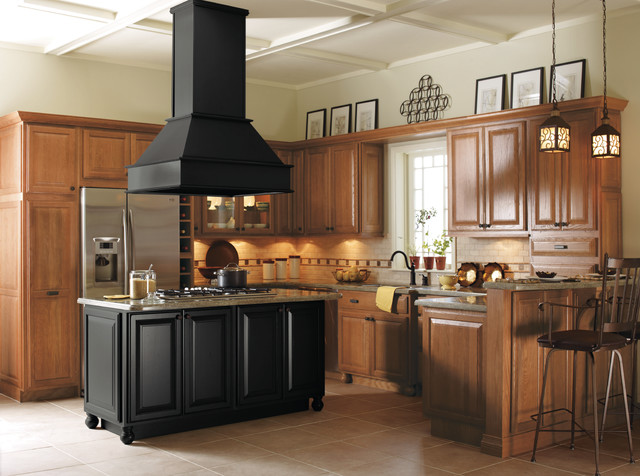  Light  Oak  Cabinets  with Black Kitchen  Island Kitchen  