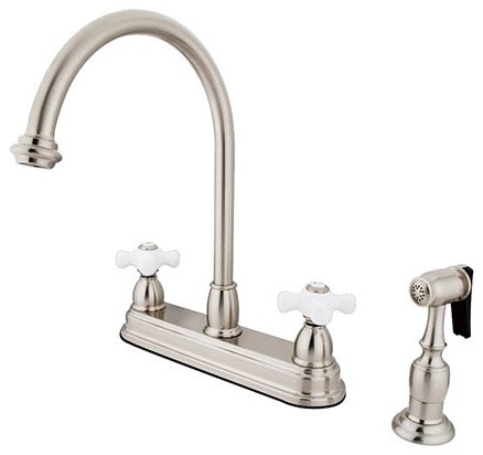 Satin Nickel Two Handle 8" Kitchen Faucet with Brass Sprayer KB3758PXBS