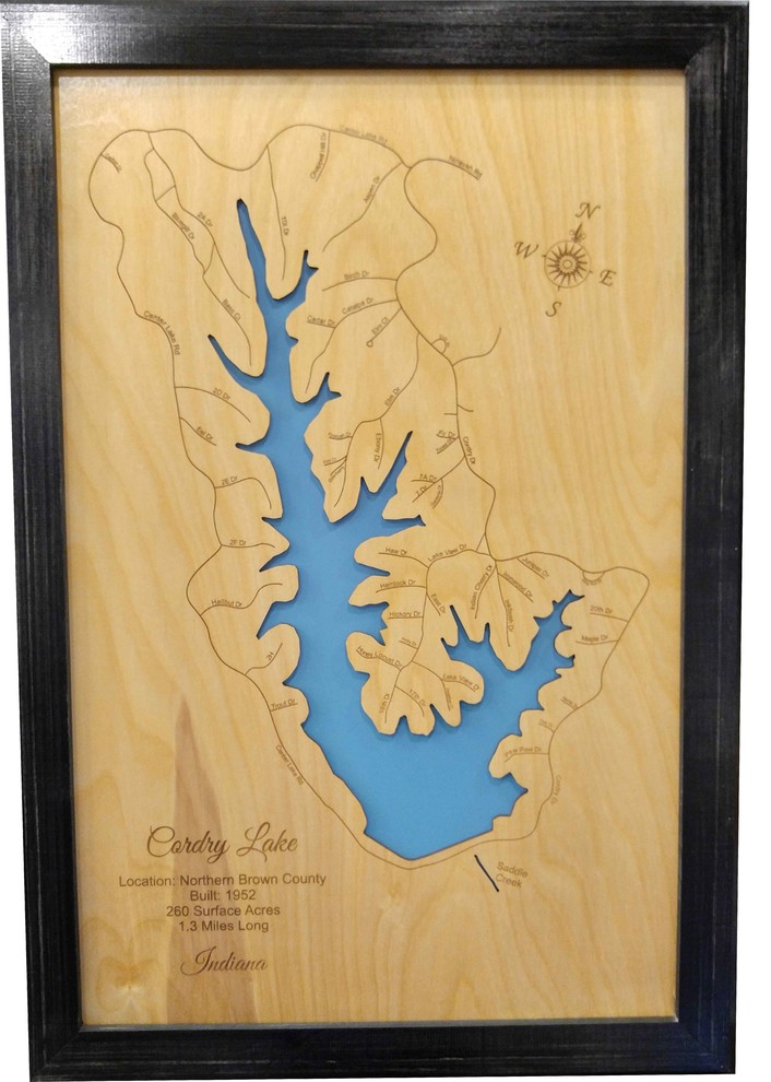 Cordry Lake, IndianaWood Lake Map, Medium Contemporary Wall
