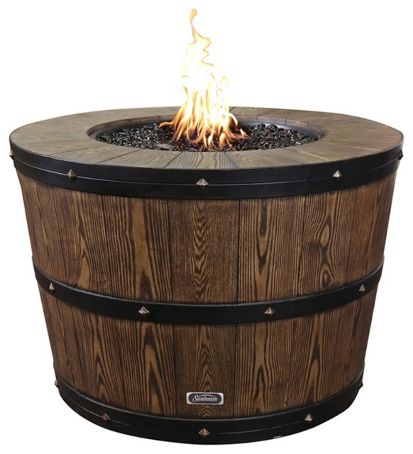 Sunbeam Wine Barrel Contemporary Composite Fire Pit in Brown Finish