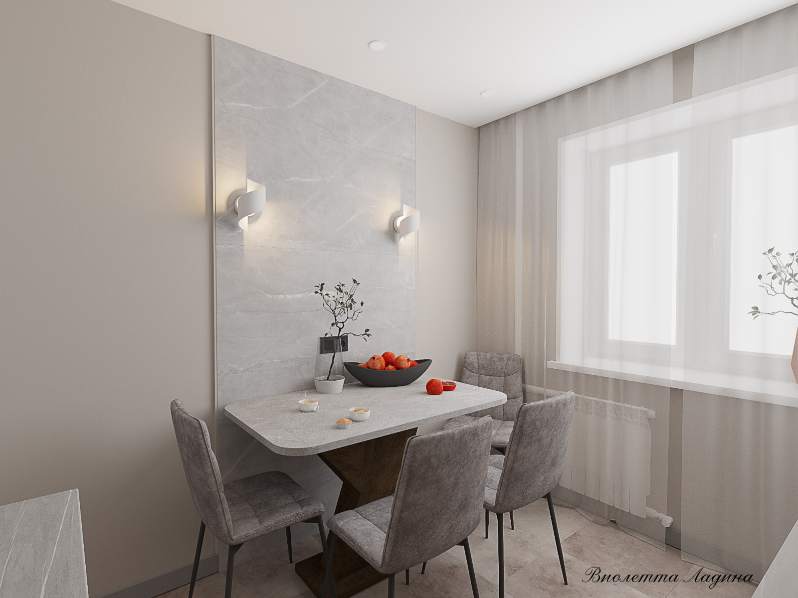 Трешка в панельном доме в современном стиле с голубым акцентом.