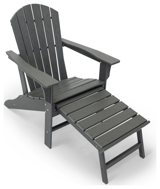 Hampton Patio Adirondack Chair With Hideaway Ottoman Transitional