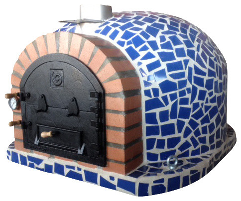 Outdoor / Garden Wood Fired Pizza Oven w/ Mosaic, Cast Iron Door, Insulation, Bl