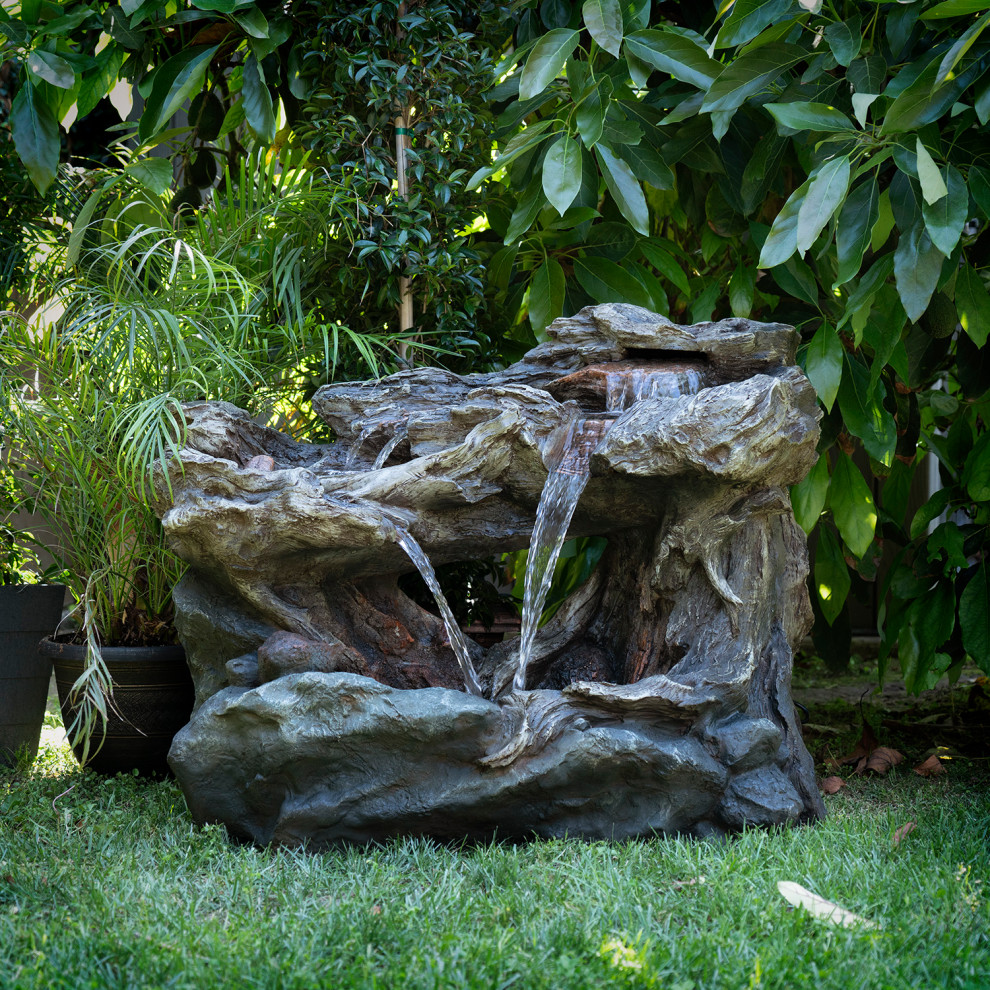 39" Tall Outdoor 4-Tier Rainforest Waterfall Fountain with LED Lights