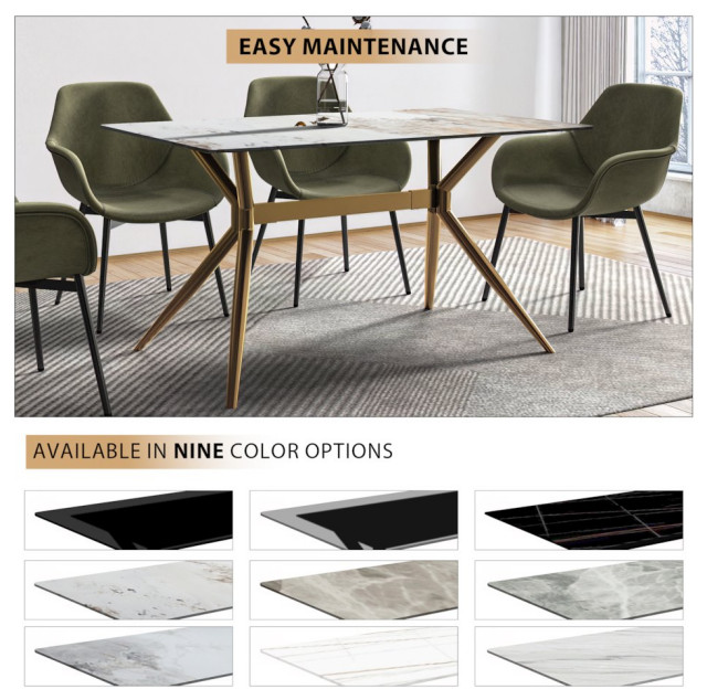 Gold Stainless Steel Dining Table 55 With White Grey Sintered Stone Top ...