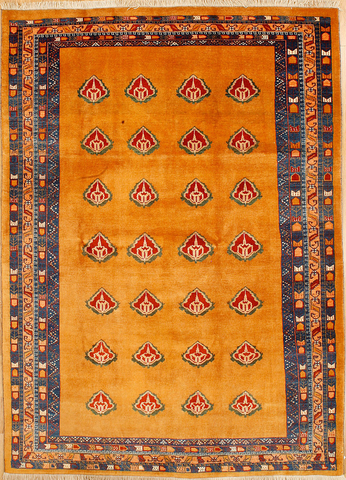 Gabbeh Rug, Yellow and Blue, 9'2"x6'7", 9'2"x 6'7" Scandinavian