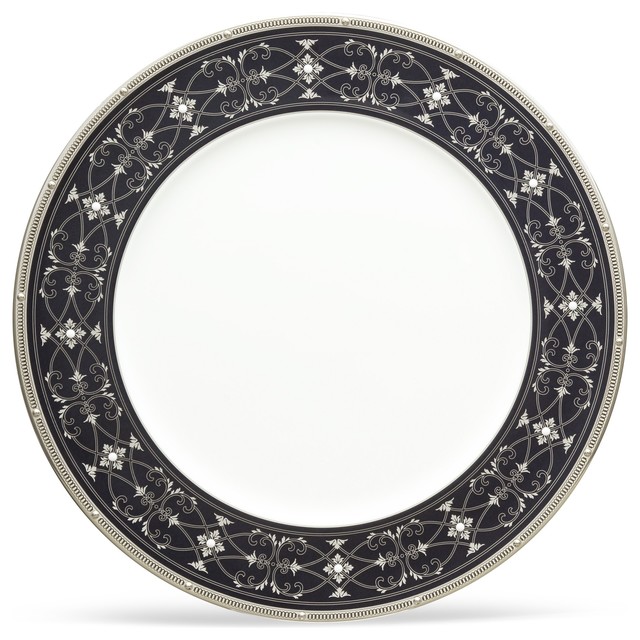 Noritake Rochelle Platinum Accent Dinner Plate, Set of 4 Traditional Dinner Plates by
