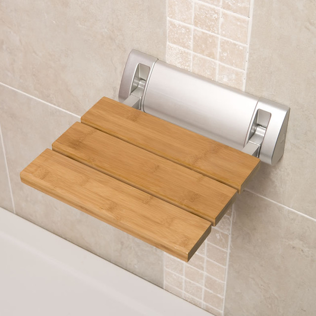 Bamboo Wooden Folding Shower Seat Wide Base Bathroom Accessory Fixture