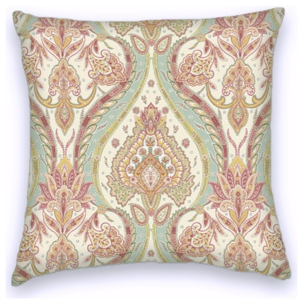 Pink Green Cream Cotton Ikat Decorative Throw Pillow Cover - Mediterranean - Decorative Pillows ...