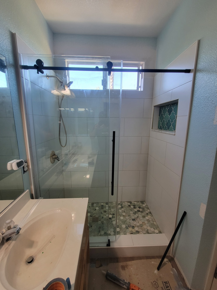 Small Bathroom Remodel with Aqua Tiles