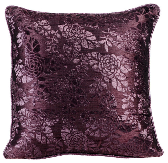Purple Decorative Euro shams 26"x26" Velvet, Plum Rose Bush