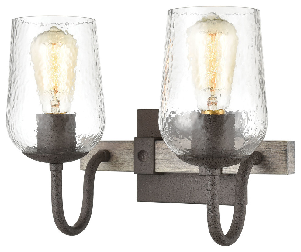 Dillon 2-Light Vanity Light, Vintage Rust With Clear Hammered Glass