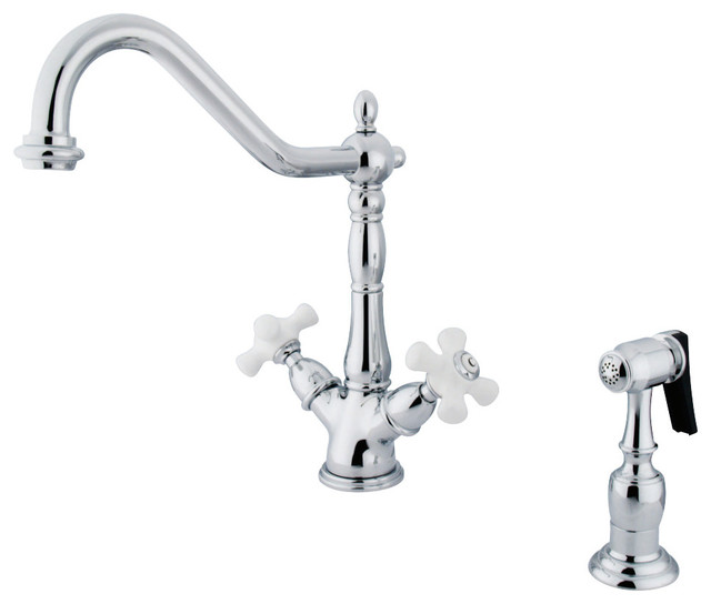 Kingston Brass Heritage Two Handle Single Hole Kitchen Faucet Traditional Kitchen Faucets By Luxury Bath Collection Houzz