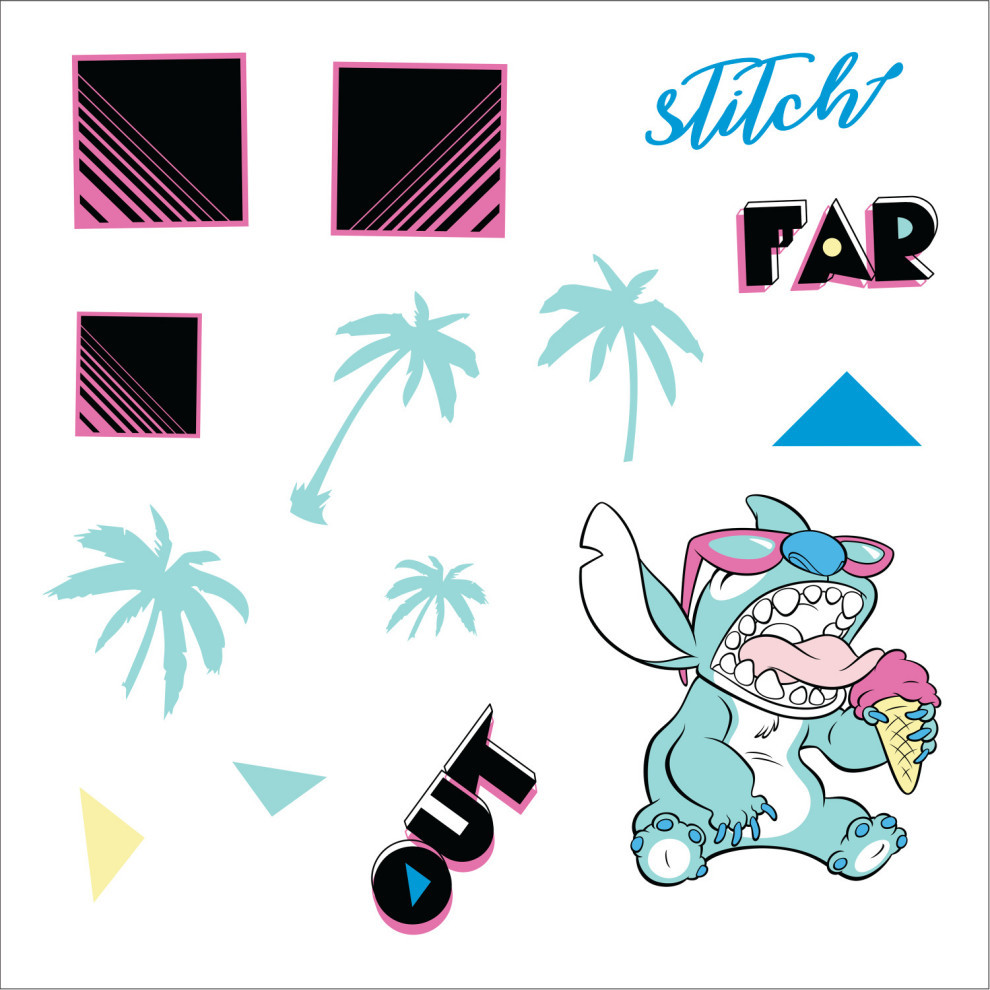 Disney Stitch Far Out Peel And Stick Wall Decals, blue, aqua, yellow