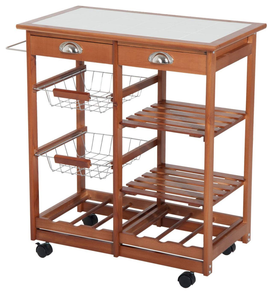 Homcom 29 Portable Rolling Trolley Kitchen Cart With Tile Top And