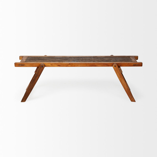 HomeRoots Rectangular Mango Wood Rustic Cot Style Dining Bench, 72.0L x ...