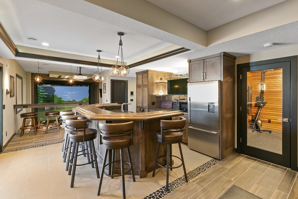 Basement - transitional ceramic tile basement idea in Minneapolis