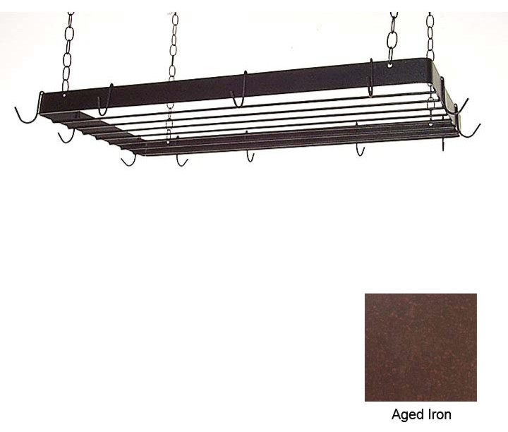 30" Rectangular Rack-Grid/Chain & 12 Hooks - Aged Iron