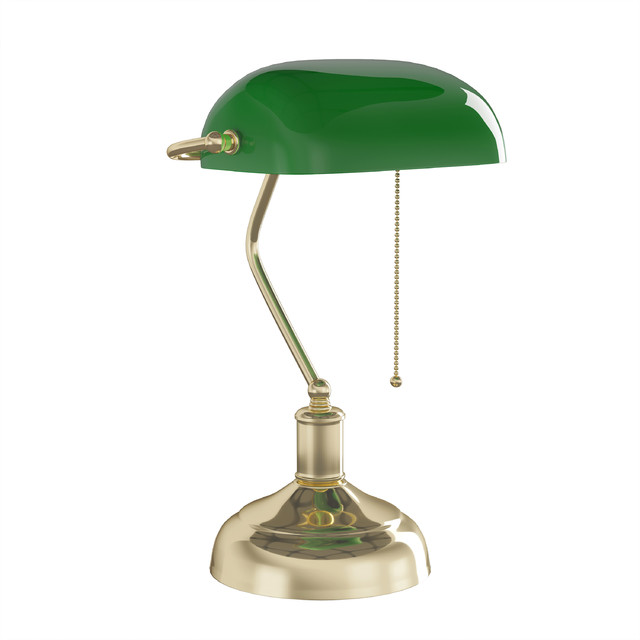 Traditional Banker S Lamp With Green Glass Shade By Lavish Home