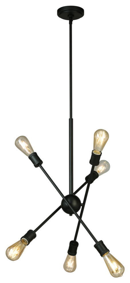 6-Light, 60W Open Bulb Pendant, Black
