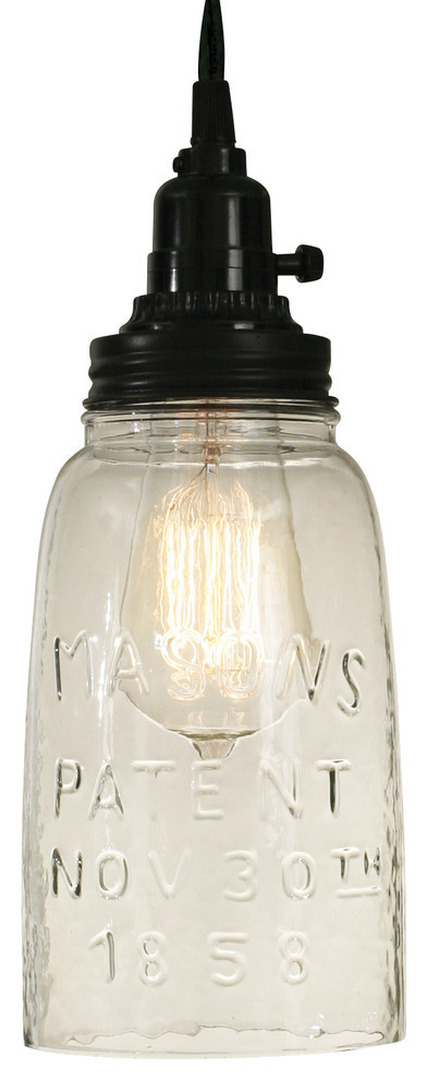 Rustic Brown Half Gallon Mason Jar Pendant Lamp with Clear Glass, Pendant Only