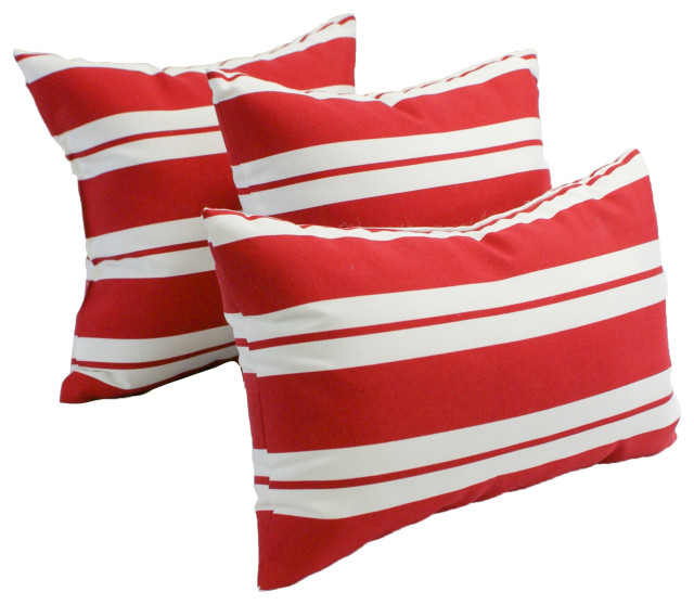 18" Throw Pillow And 2 20 Inchx8" Bolsters, Set of 3, Red Striped