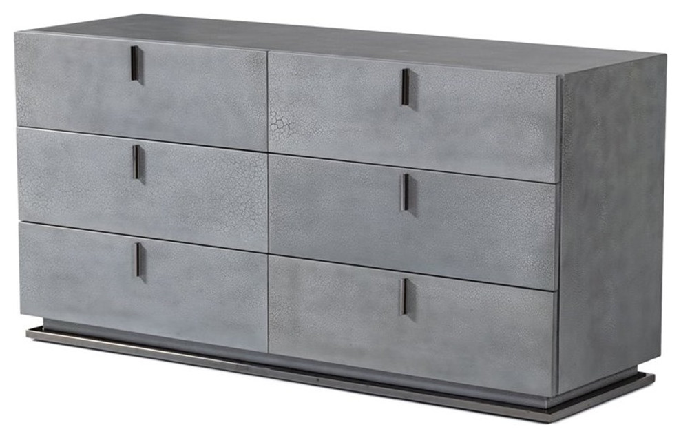 Modrest Buckley 6-Drawer Modern MDF Wood & Metal Dresser in Gray/Black