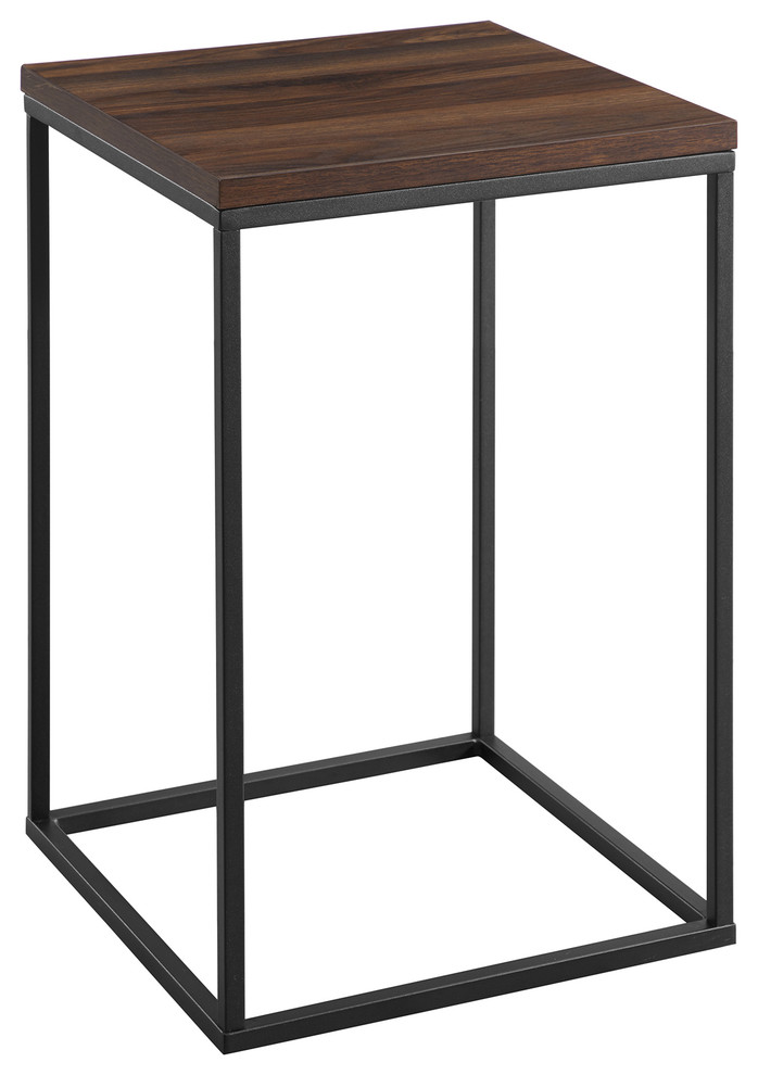 Modern Square Side Table, Dark Walnut Industrial Side Tables And