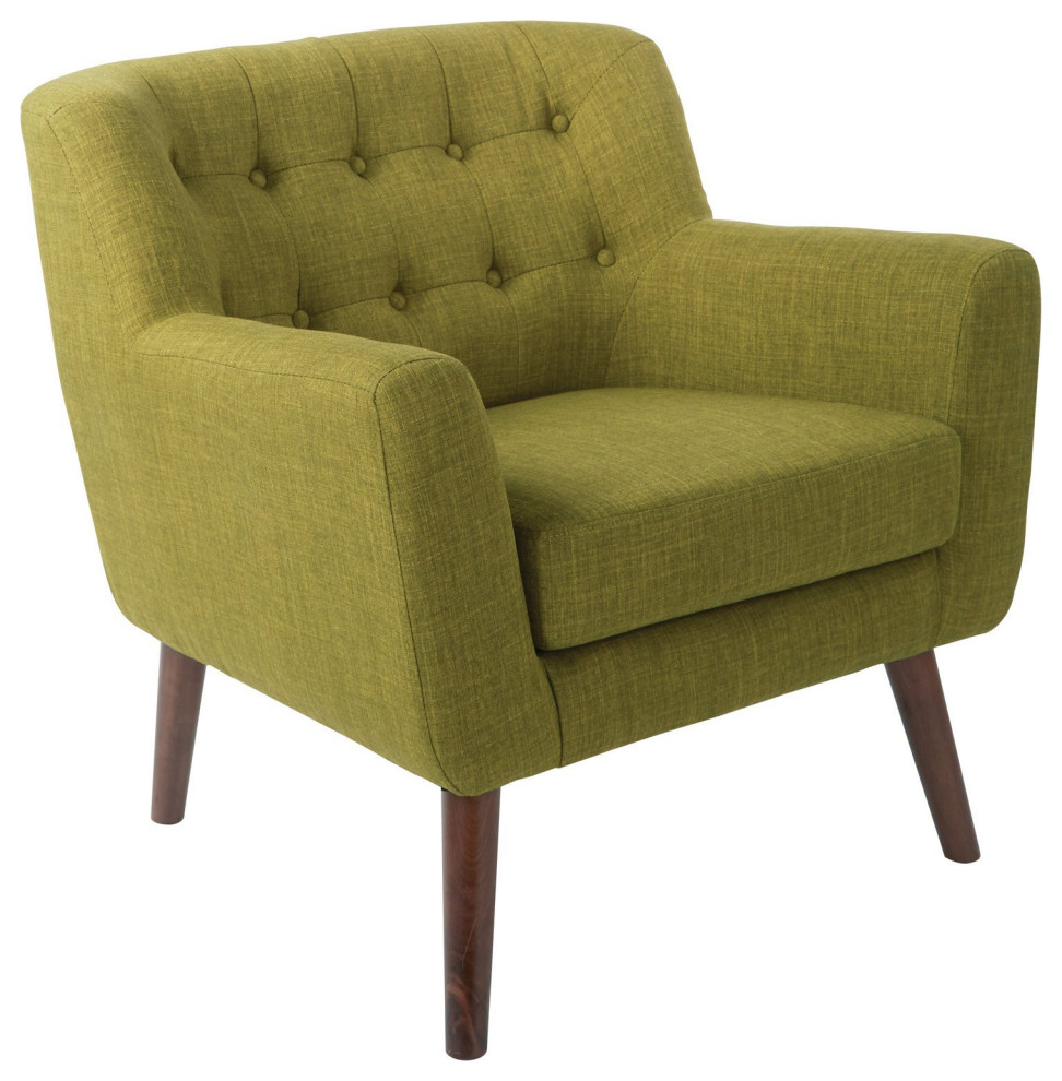 Mid Century Accent Chair, Angled Wooden Legs and Square Button Tufted