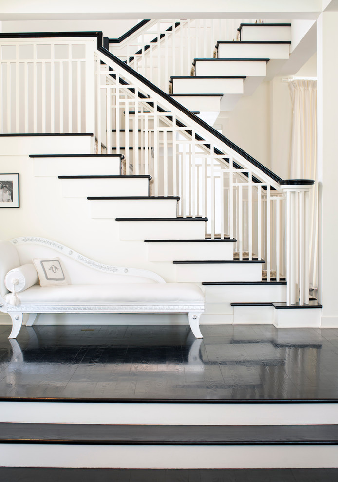 Design ideas for a transitional wood u-shaped staircase in Baltimore with painted wood risers.