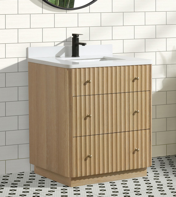 La Jolla Bathroom Vanity, Washed Oak, 30", Single Sink, Freestanding ...