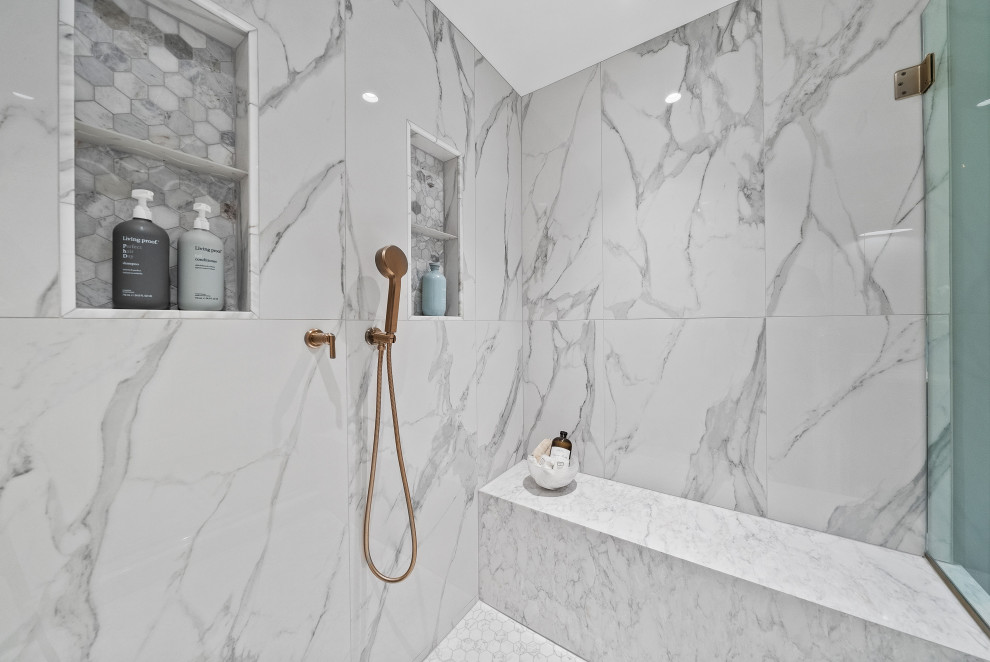 Custom Marble Shower Niches & Built-In Bench