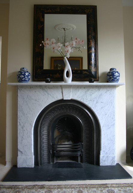 Victorian Marble Fire Surround With Arched Cast Iron Grate