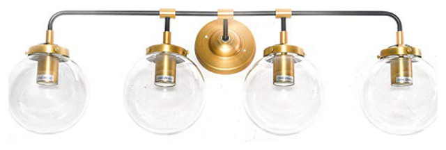 4-Light Globe Vanity Sconce, Black and Gold, Mounted Bathroom Vanity Light