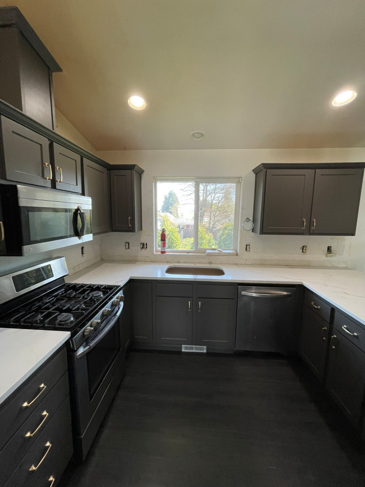 Charcoal Shaker Kitchen Transformation With Quartz Countertops