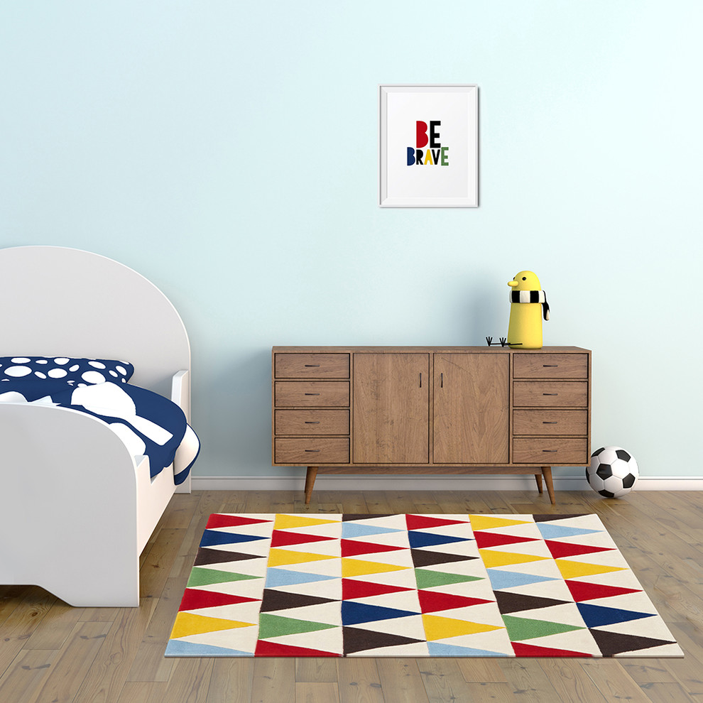 This is an example of a contemporary gender-neutral kids' bedroom in Sydney with blue walls.