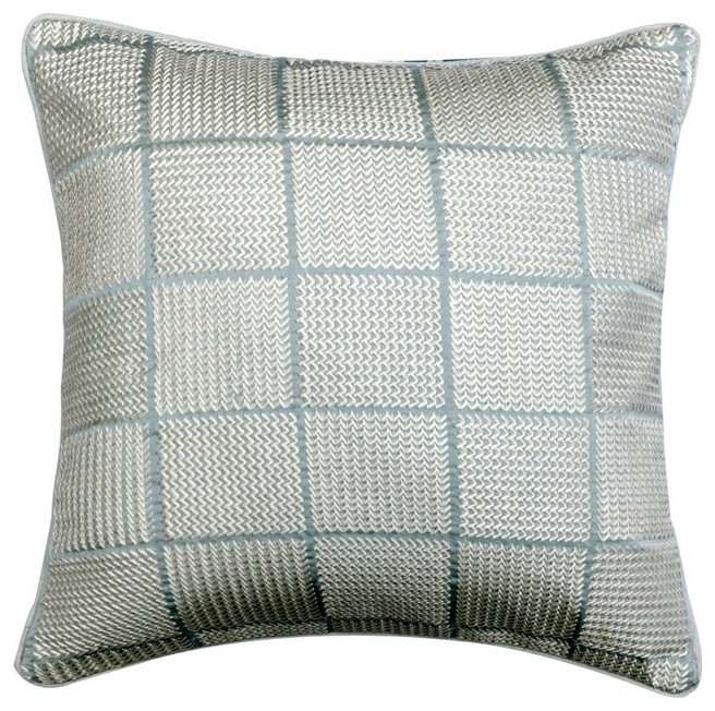 Designer Embroidered Blue Jacquard Silk Throw Pillow Covers - Chevron Sky, 20"x2