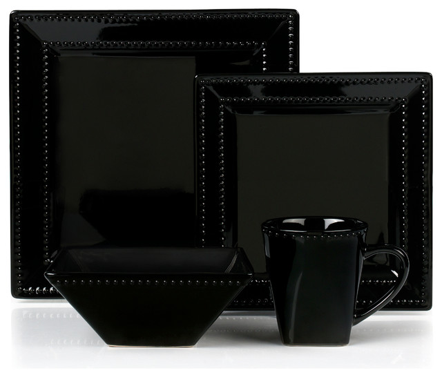 16 Piece Square Beaded Stoneware Dinnerware Set By Lorren Home Trends Black Contemporary Dinnerware Sets By Lorenzo Import Llc Houzz