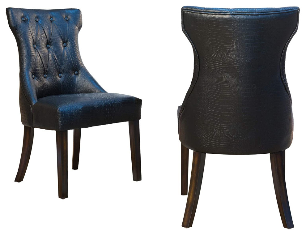 Set of 2 Dining Chair, Wooden Legs With Faux Leather Upholstered Seat