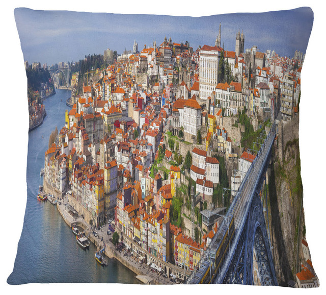 Porto City Panoramic View Cityscape Photo Throw Pillow, 18"x18"