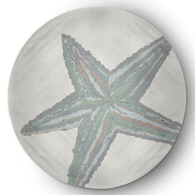 2' x 3' Large Starfish Nautical Indoor/Outdoor Rug, Sage, 5' Round ...