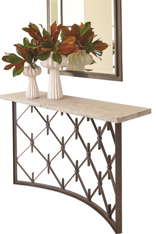 Sidney Console - White Distressed, Natural Iron