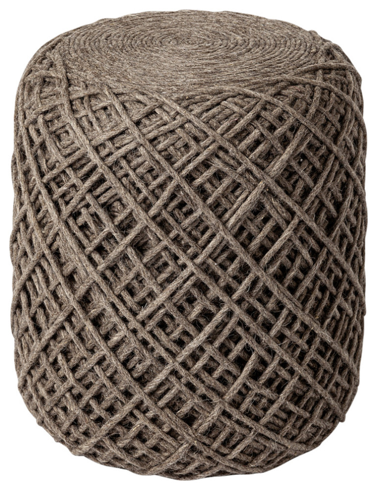 Allium Pouf Brown Wool Diamond Pattern Cylindrical Pouf