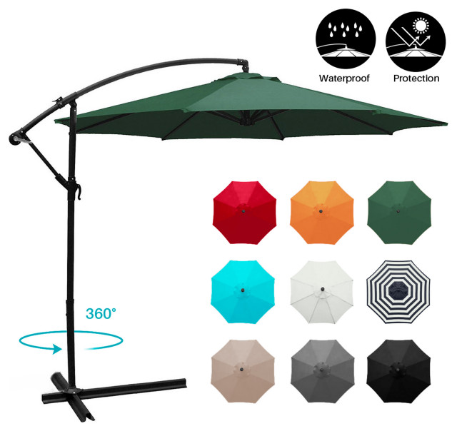 Outdoor Patio Umbrella 10 Aluminum Cantilever Crank And Base Contemporary Outdoor Umbrellas By Onebigoutlet