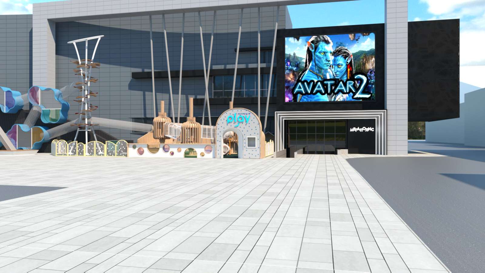 Прогулочная зона под колесом обозрения КРК Мегаполис