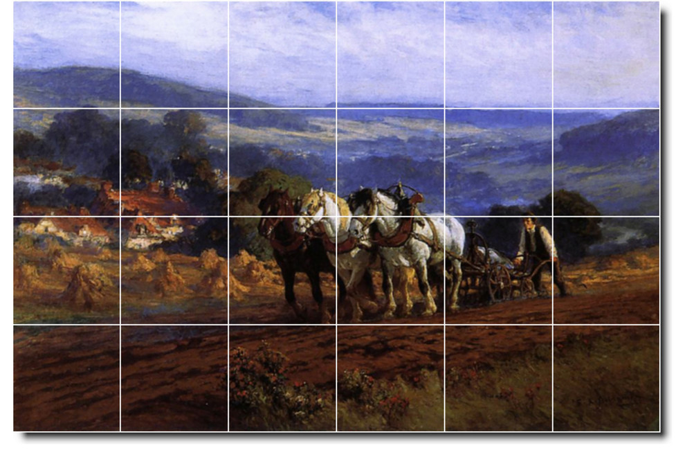 Frederick Bridgman Horses Painting Ceramic Tile Mural 18, 72" Wide x