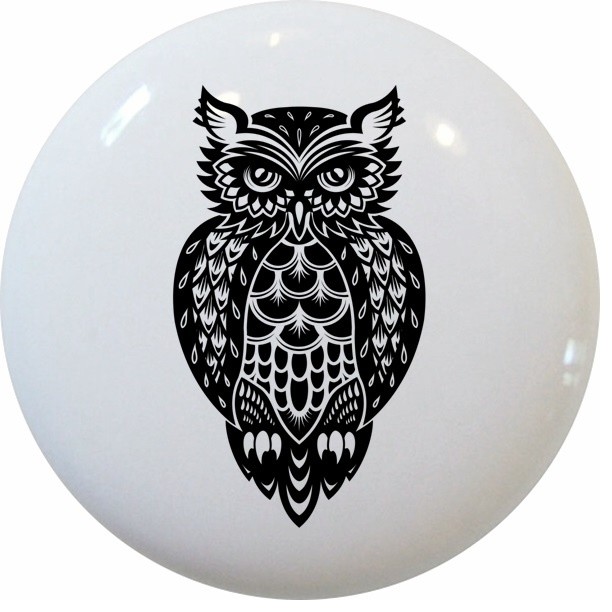 Tribal Owl #4 Ceramic Cabinet Drawer Knob