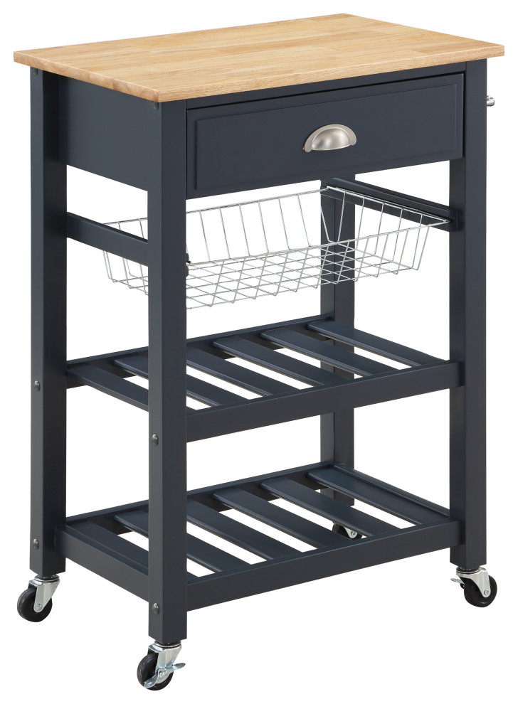 Hampton Kitchen Cart With Wood Top and Blue Stone Base
