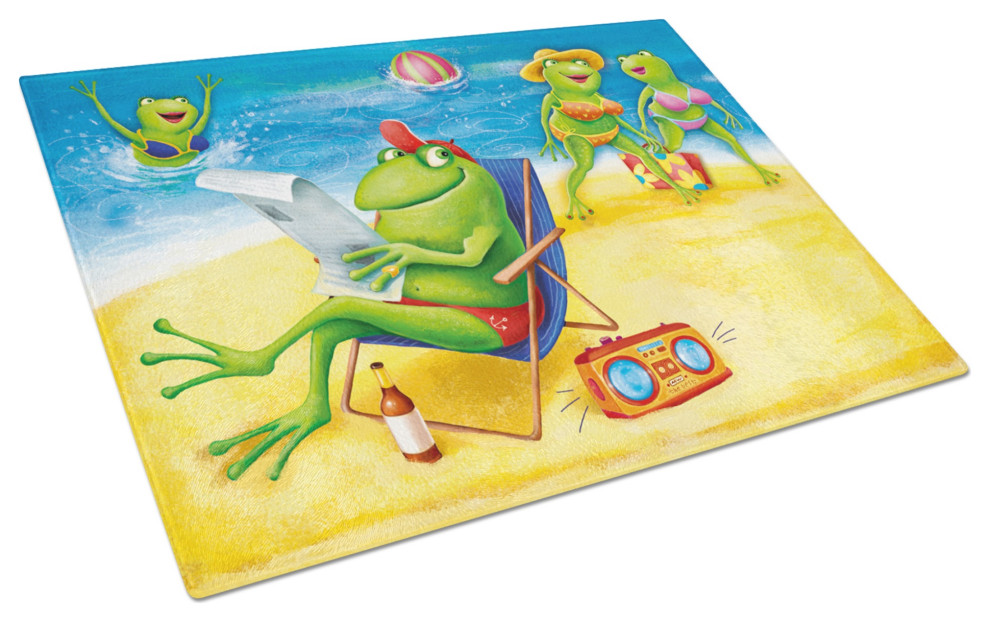 Multicolor Carolines Treasures APH0079LCB Pig Sunbathing On The Beach Glass Cutting Board Large 