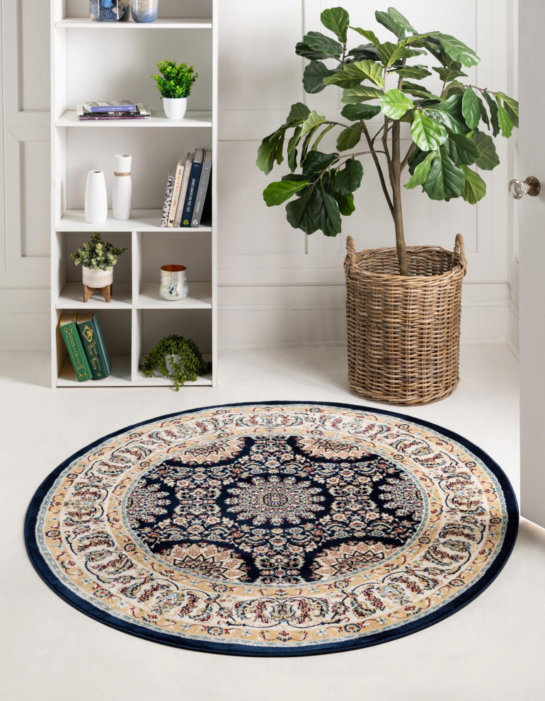 Rug Unique Loom Narenj Navy Blue Round 10' 0 x 10' 0 Traditional